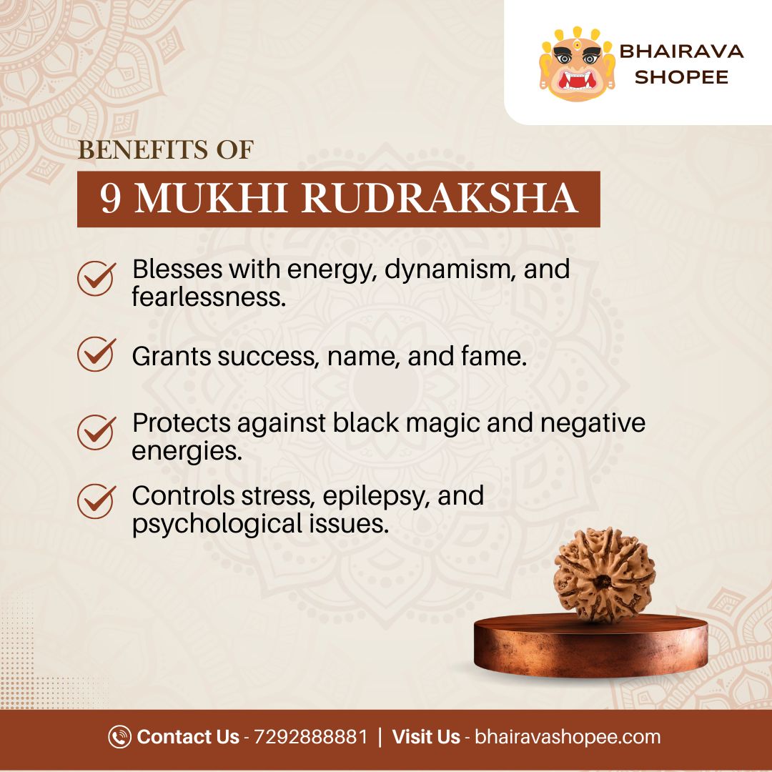 9 Mukhi Nepali Siddh Rudraksha | Rare Nav Durga Rudraksha for Power & Spiritual Awakening